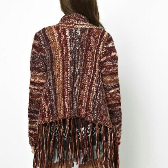 New FREE PEOPLE XS Burgandy fringe Cardigan - Picture 4 of 8